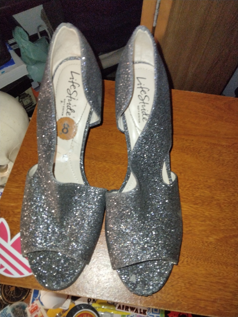 Life Stride Silver Glitter Peep-Toe Heels